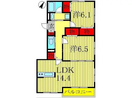 カスティージョB棟(2LDK/2階)の間取り写真