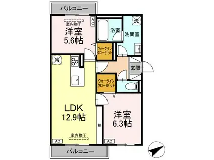 トリシア大慈寺町 A(2LDK/3階)の間取り写真