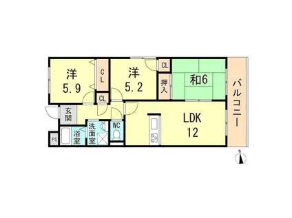 マウンティンツー(3LDK/3階)の間取り写真