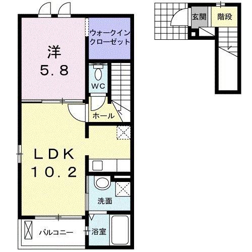 プラシード・ベル(1LDK/2階)の間取り写真