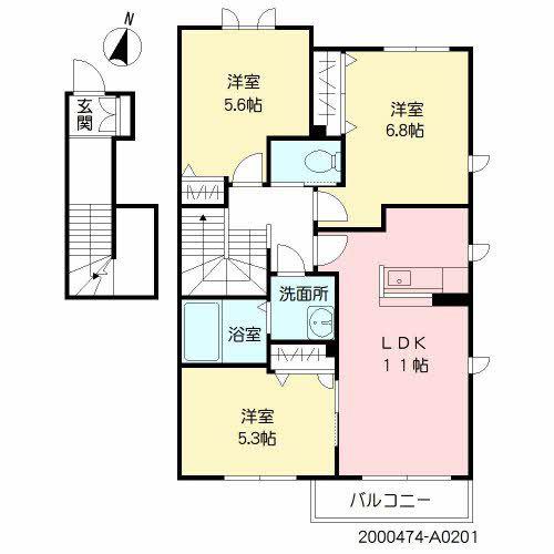 フローラルスター(3LDK/2階)の間取り写真