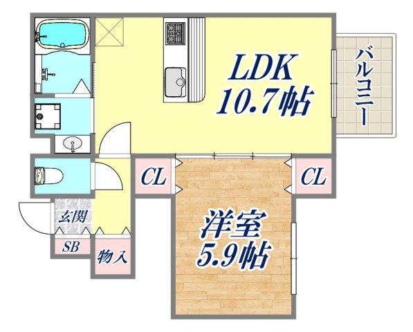 クラヴィーア(1LDK/1階)の間取り写真