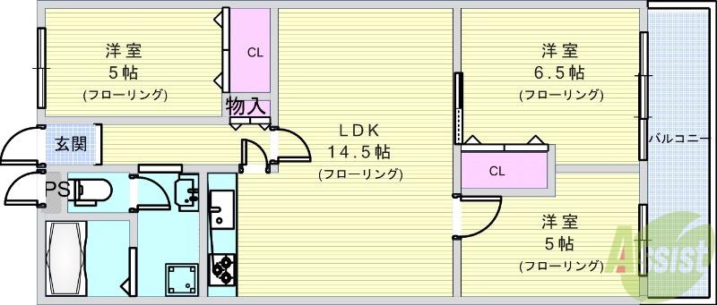 豊中緑丘パークマンション(4LDK/2階)の間取り写真