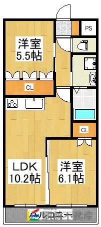 フェリーチェII(2LDK/2階)の間取り写真
