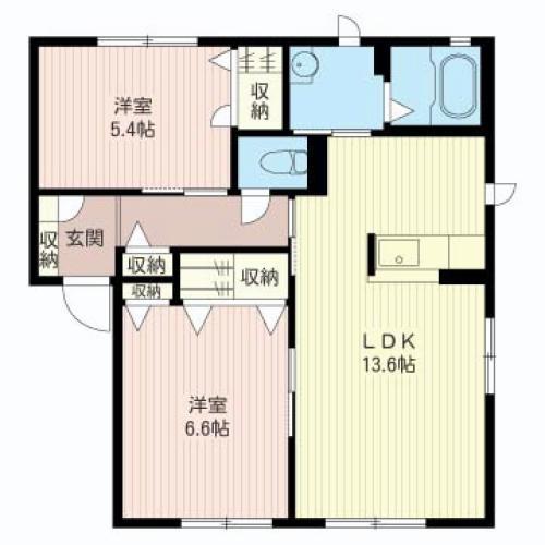 クロワールD(2LDK/1階)の間取り写真