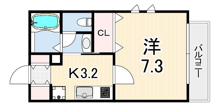 サニーヒルズ芦屋(1K/3階)の間取り写真