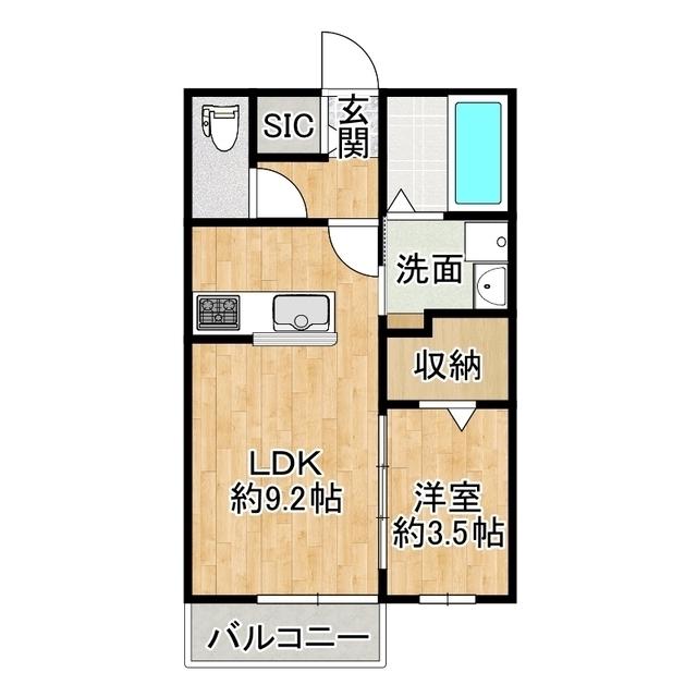ブリージアうずら野B棟(1LDK/1階)の間取り写真