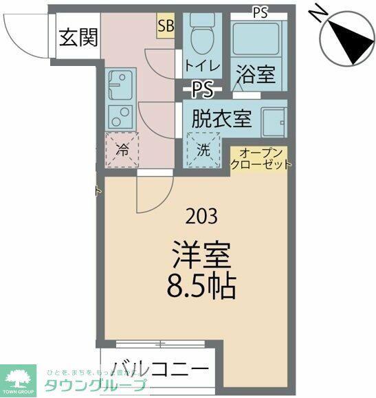 カインドネス相模原中央(1K/2階)の間取り写真