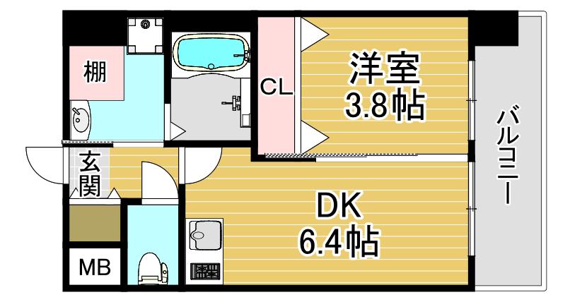エスタート御幣島(1DK/4階)の間取り写真