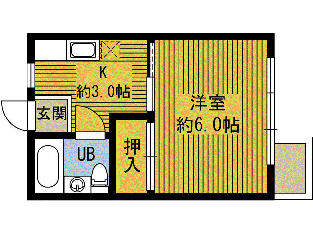 大川ハイツ(1K/2階)の間取り写真