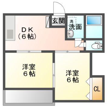 クオーレ壱番館(2DK/1階)の間取り写真