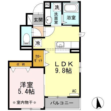 グランドパレスオクド(1LDK/1階)の間取り写真