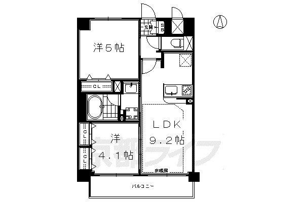 近鉄京都線 東寺駅 徒歩4分 7階建 築14年(2LDK/4階)の間取り写真
