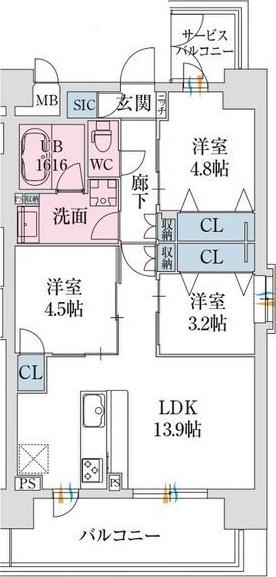 スプランディッド難波VII(3LDK/10階)の間取り写真