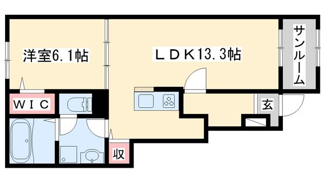 パルミエB(1LDK/1階)の間取り写真