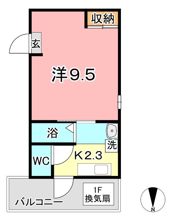 ブルーソレイユ(1K/2階)の間取り写真