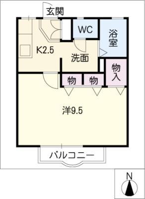 あすか H棟(1K/1階)の間取り写真