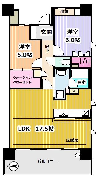 ライオンズ一条レジデンス湘南(2LDK/9階)の間取り写真