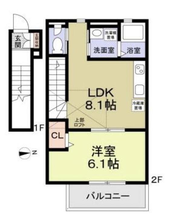 DEUX PARTE(1LDK/2階)の間取り写真