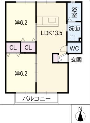 RENO MAISON 四日市B(2LDK/2階)の間取り写真