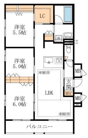 PREMIUM MAISON光(3LDK/2階)の間取り写真