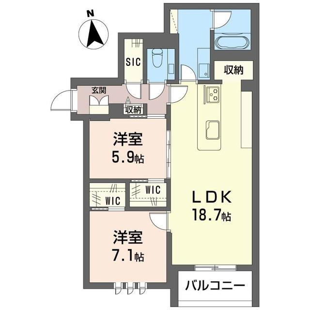 オーギュスト ソレイユ(2LDK/2階)の間取り写真