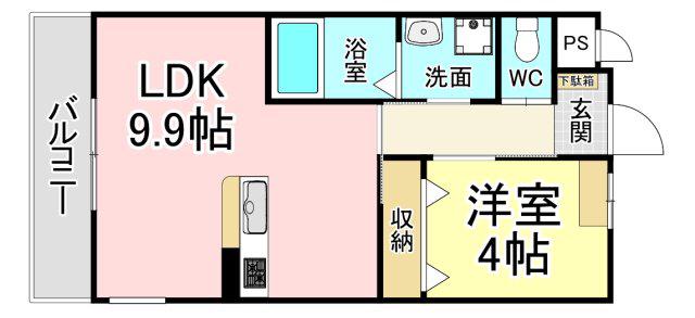 ネオハイム 深町(1LDK/2階)の間取り写真