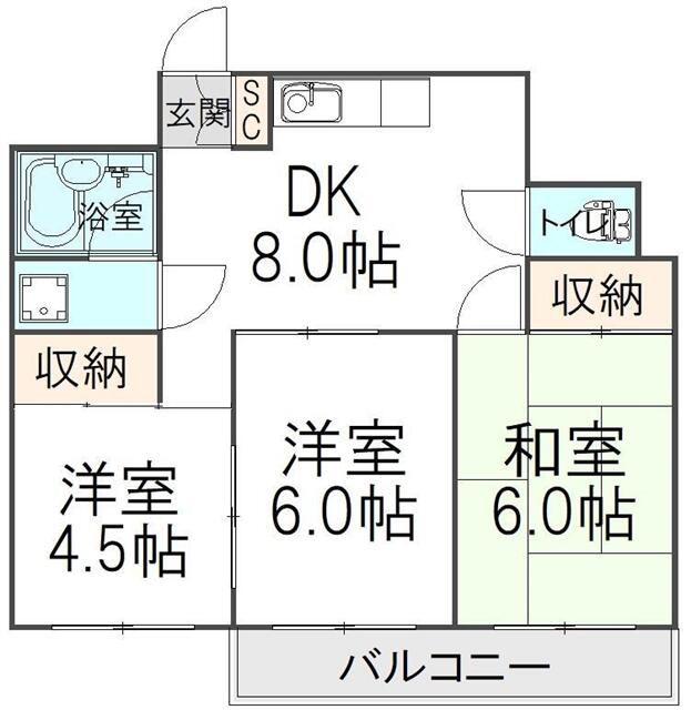 サンフィールドハイツ(3DK/2階)の間取り写真