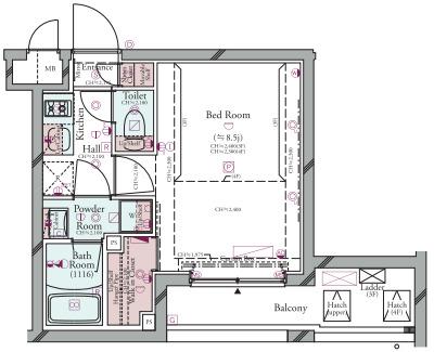 コンシェリア馬込 THE RESIDENCE(1K/2階)の間取り写真