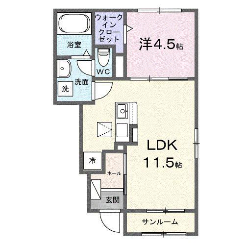 ドゥトロワ II(1LDK/1階)の間取り写真