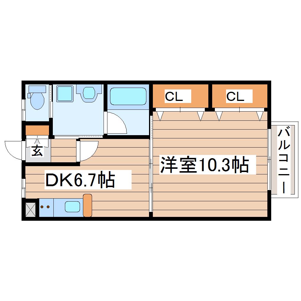 プランドール金剛沢(1DK/2階)の間取り写真