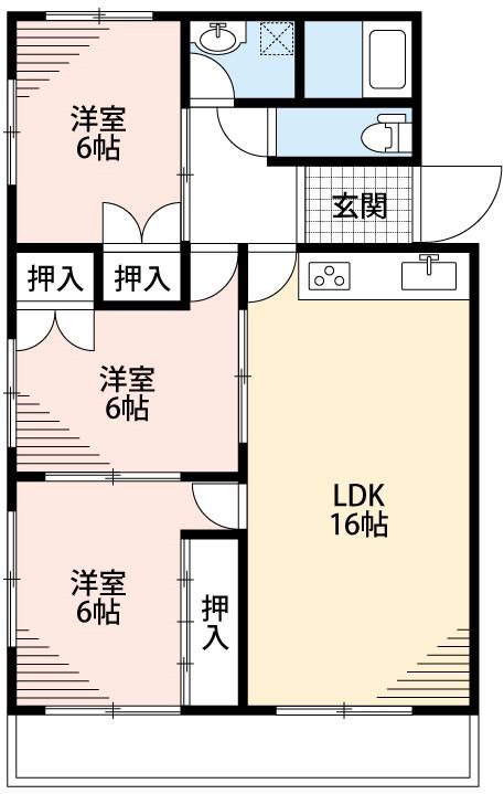 ドミール光ヶ丘(3LDK/1階)の間取り写真