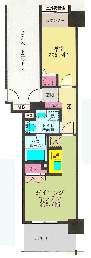 コスモシティ横浜石川町(1LDK/6階)の間取り写真