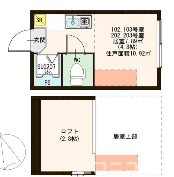 ハーモニーテラス松庵(ワンルーム/1階)の間取り写真