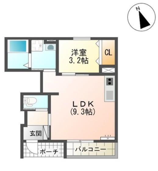 ルミナスハイム北野345(1LDK/1階)の間取り写真
