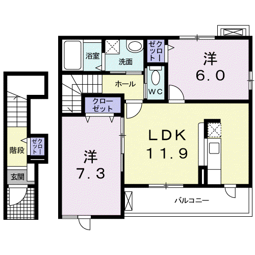 K エレガンスB(2LDK/2階)の間取り写真