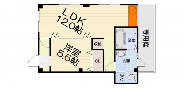 行マンション(1LDK/1階)の間取り写真