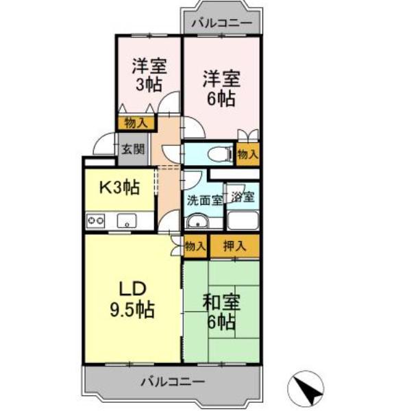 第2コスモスヴィラ(3LDK/3階)の間取り写真