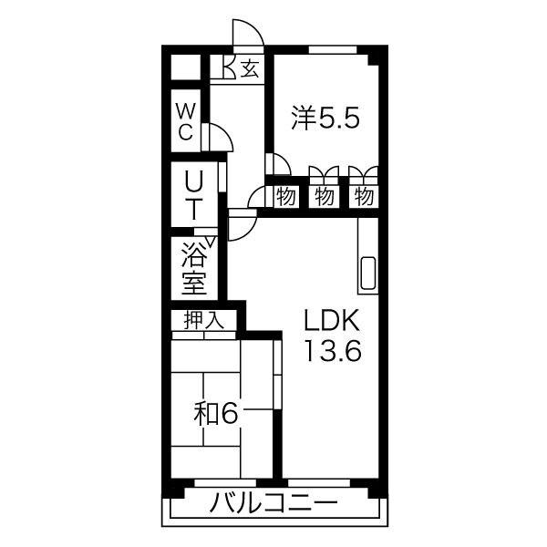 コットンハウス平針(2LDK/2階)の間取り写真