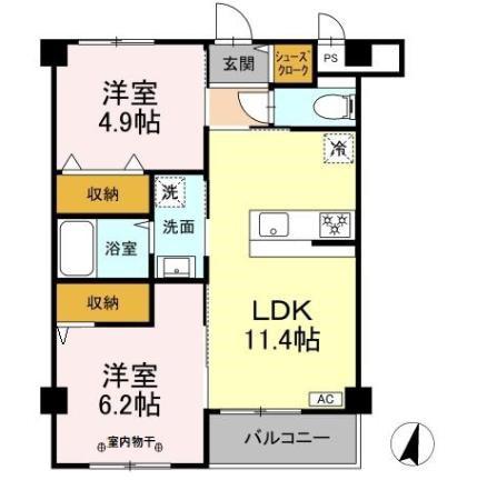 リガシー鳥飼(2LDK/2階)の間取り写真