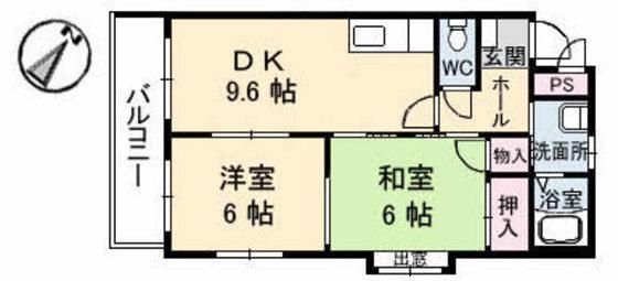 ファミールアキ(2DK/1階)の間取り写真