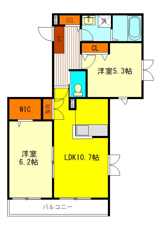 AMABILE(2LDK/3階)の間取り写真