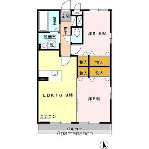 スカイヒル横濱六ッ川B(2LDK/2階)の間取り写真