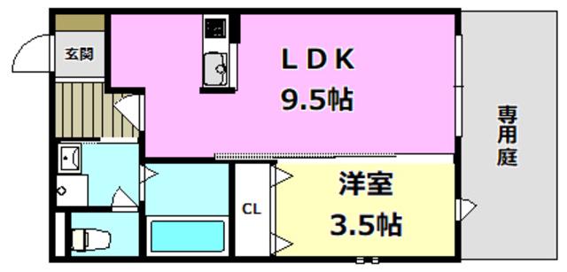 メゾン・ド・ユウ(1LDK/1階)の間取り写真