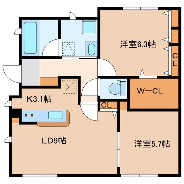 フィナンセ A(2LDK/1階)の間取り写真