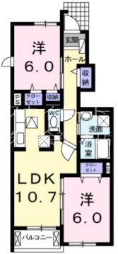 メゾンクレールII(2LDK/1階)の間取り写真