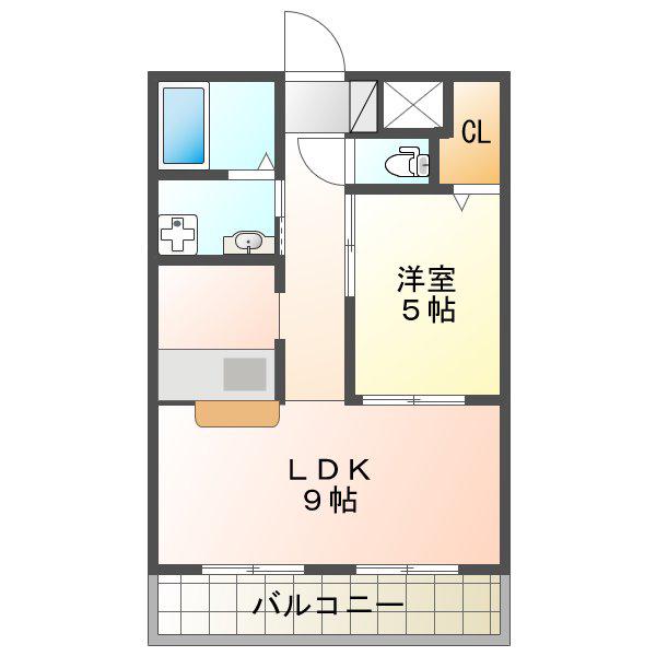 ヒエダビル(1LDK/4階)の間取り写真