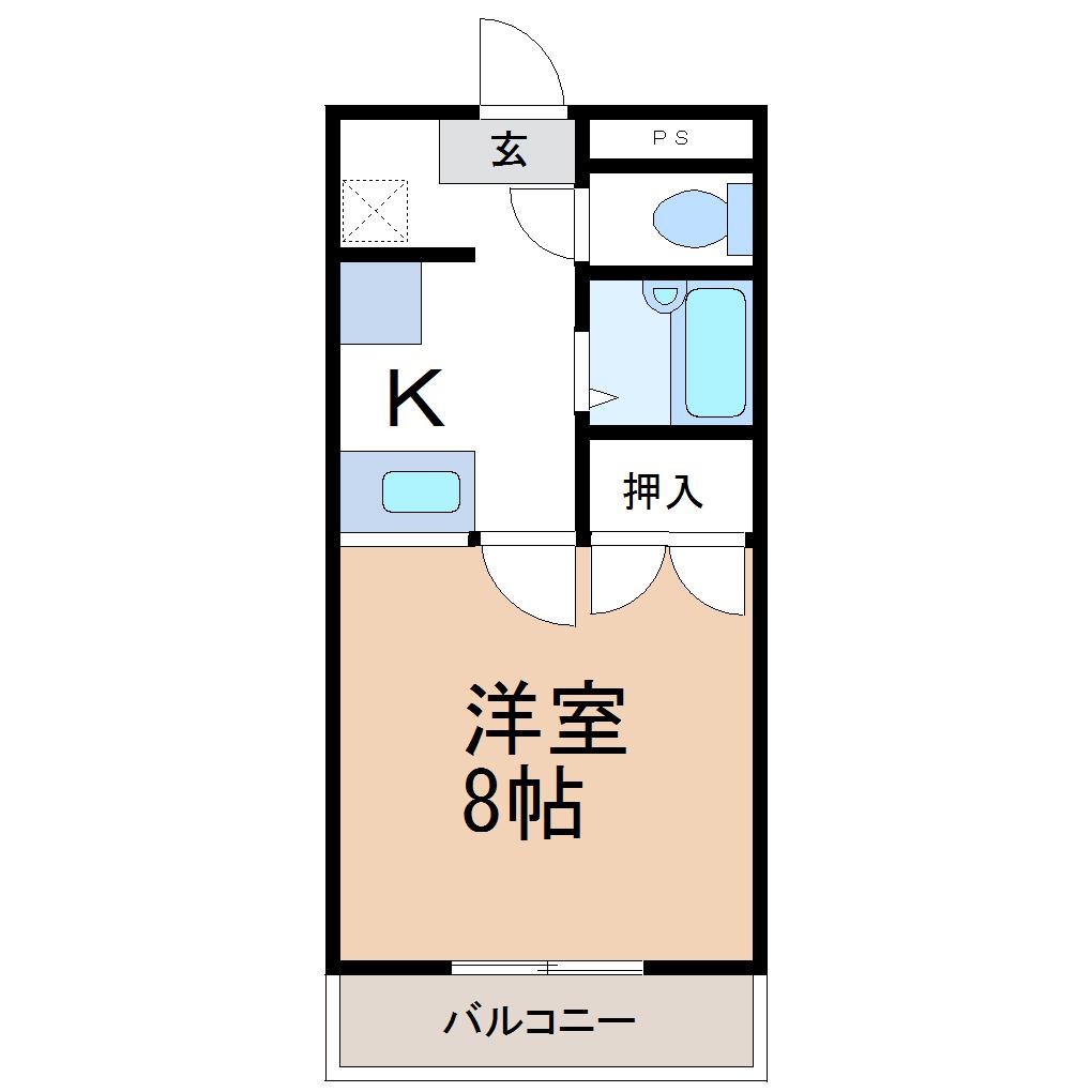 ルック中町(1K/1階)の間取り写真