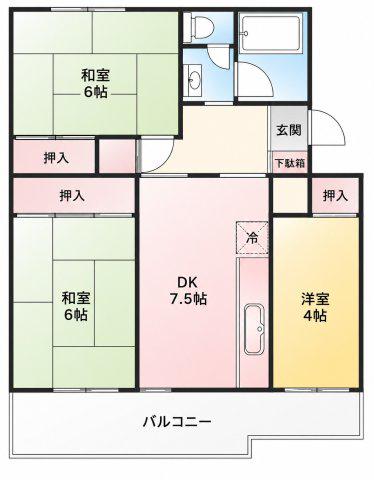 夏見台団地23号棟(3LDK/4階)の間取り写真