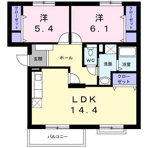 アーバンサクライC棟(2LDK/3階)の間取り写真